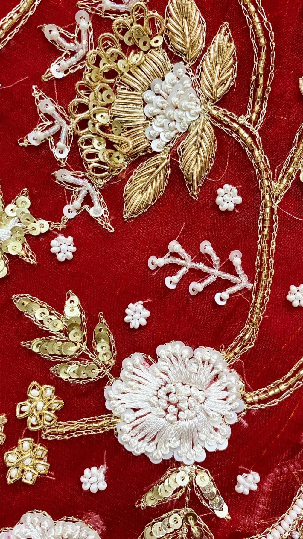 red khwabeeda saree : Pure organza silk saree with zardozi and resham hand embroidery - 2