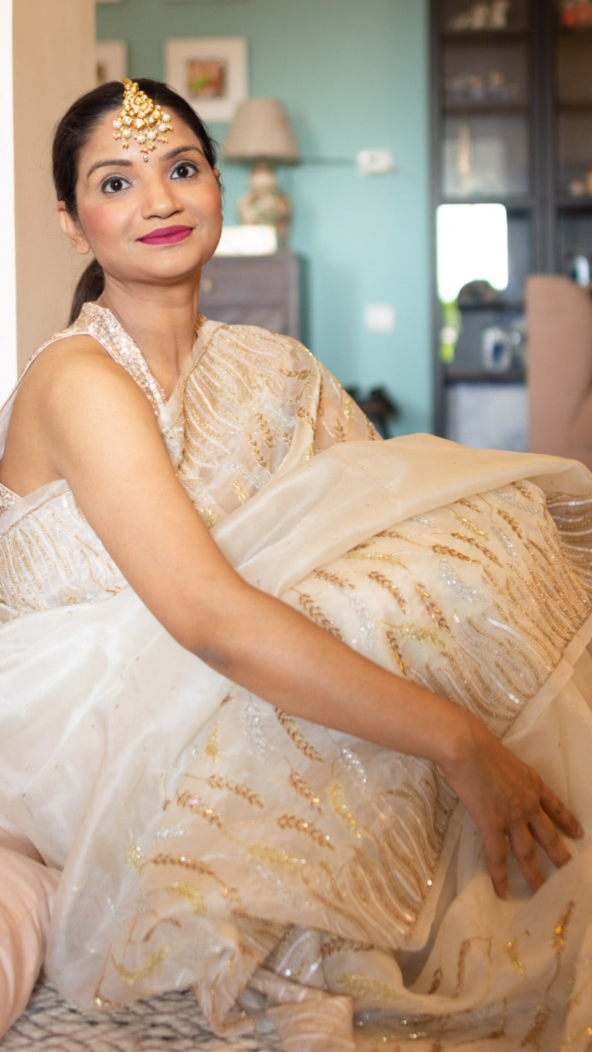 Gehua saree with cutdana sequins and zari hand embroidery - 3
