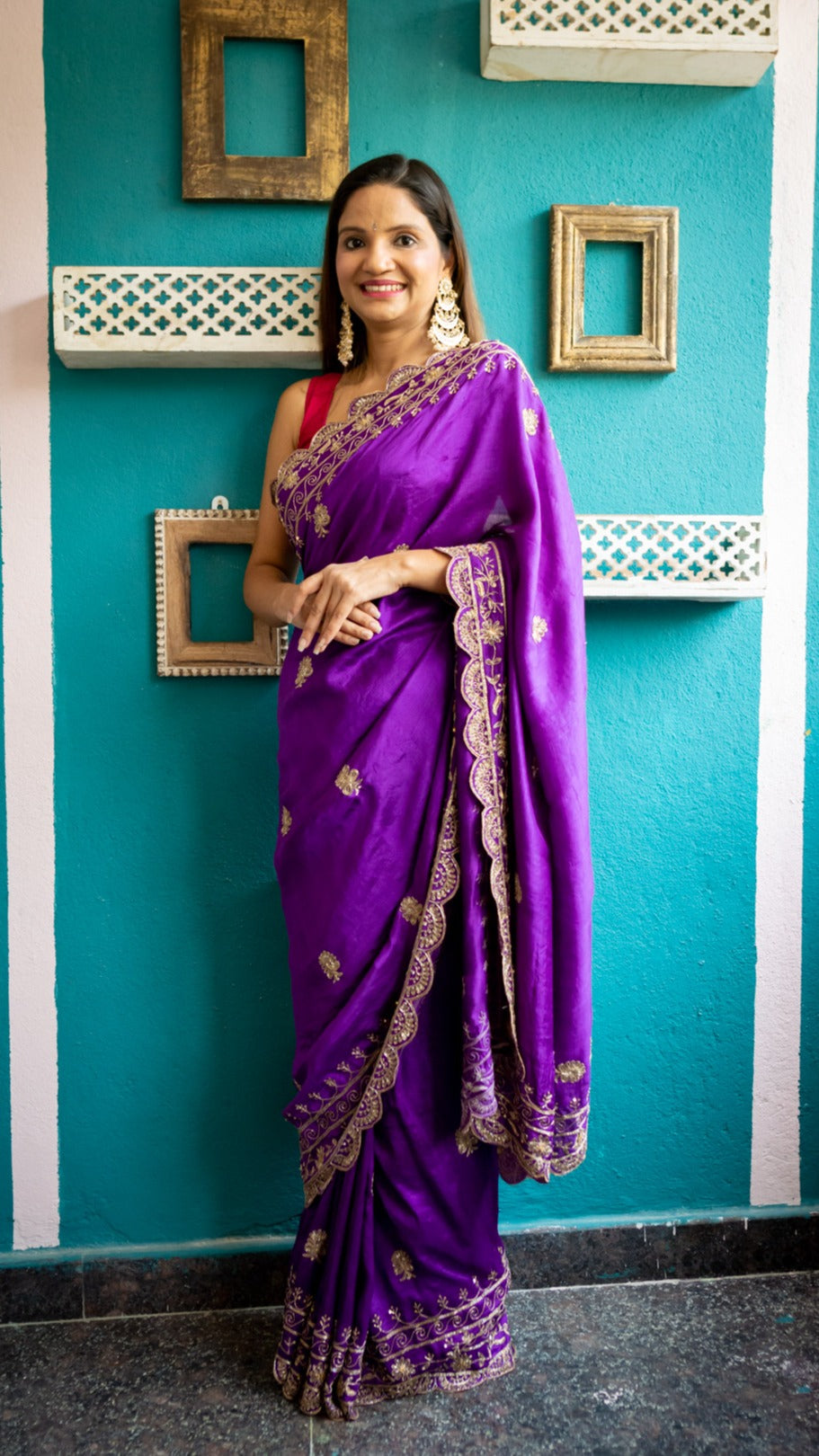 Purple Kamya saree: Pure organza silk saree with zardozi hand embroidery - 3
