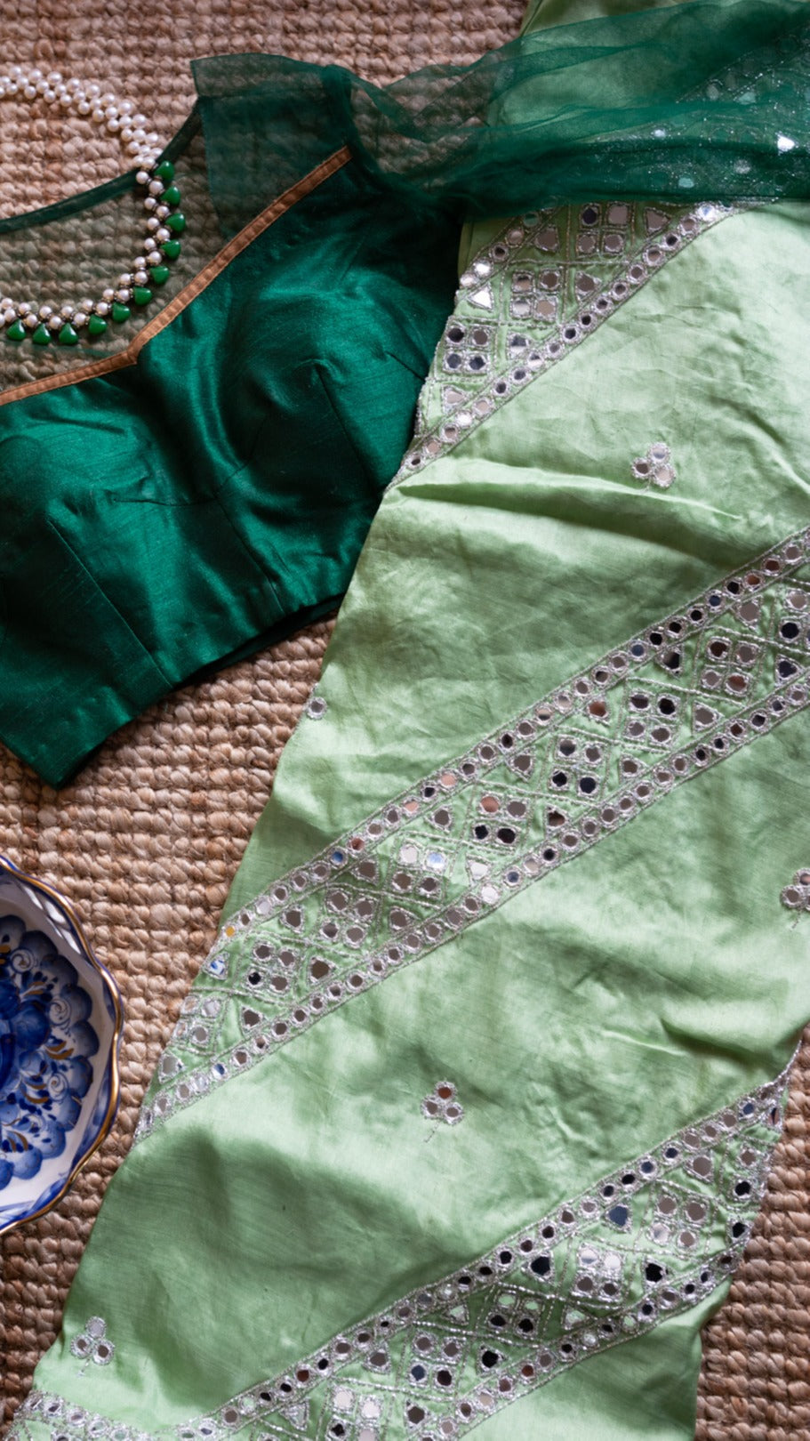 Aarsi Pista : Pure organza silk saree with mirror hand embroidery - 1