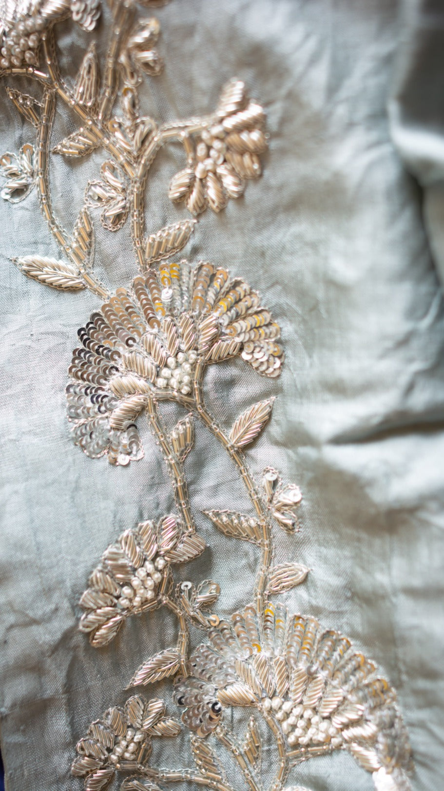 Monsoon sky zardozi saree: Pure mulberry silk saree with zardozi and sequins hand embroidery. - 1