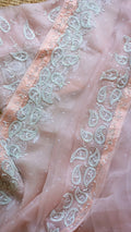 Peachy Kairi : The pure organza silk saree with pearl and cutdana hand embroidery - 1