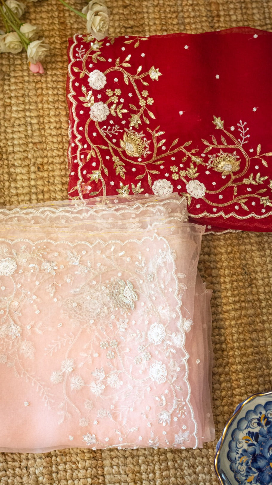 Peach Blush :Pure Organza silk saree with zardozi and resham hand embroidery - 3