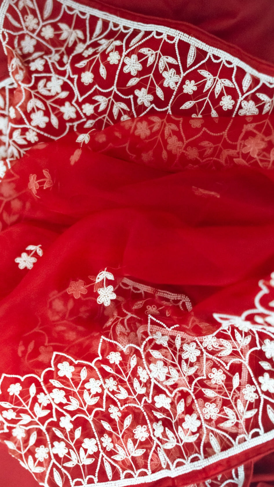 Lal jharokha : Pure organza silk saree with pearl hand embroidery - 2