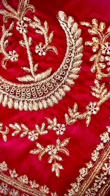 Deep magenta  pure crepe silk saree with zardozi hand embroidery - 2
