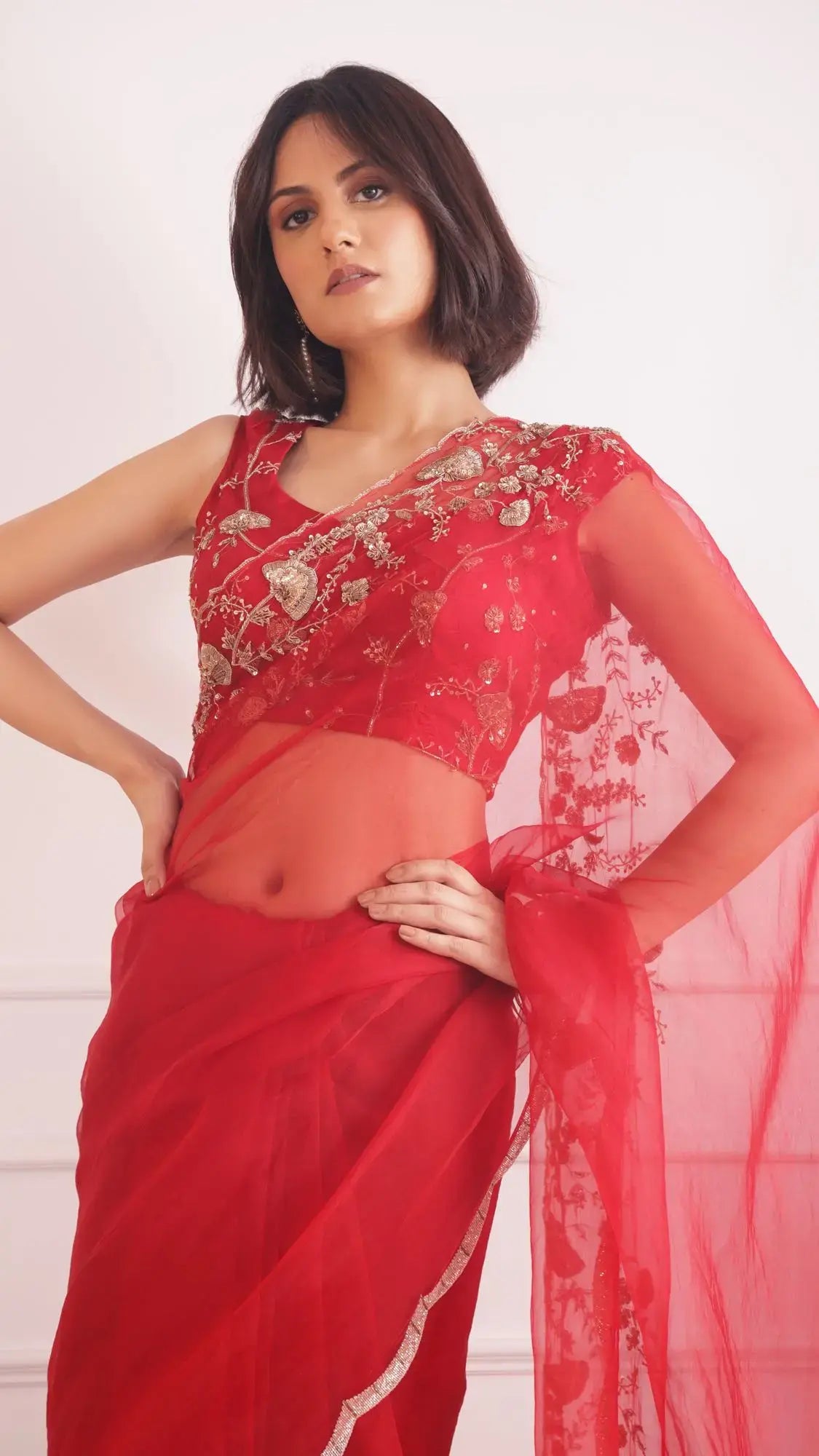 Red zardozi Gulposh saree - 4