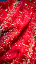 Lal Jaal : Pure organza silk saree with zari and zardozi all over jaal hand embroidery - 1