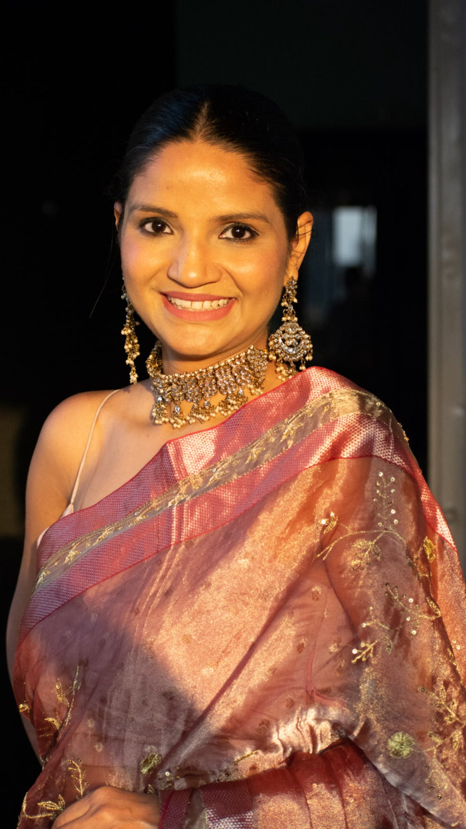 Pink Tissue: Pure tissue silk saree with Aari and Zardozi hand embroidery - 3
