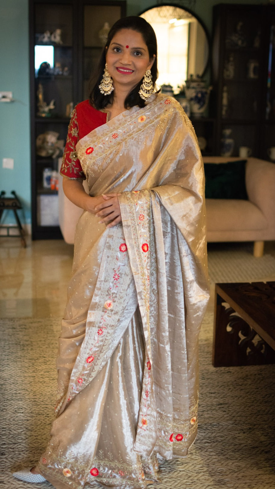 Goldrush: Pure tissue silk saree with zardozi, cutdana and resham hand embroidery - 2