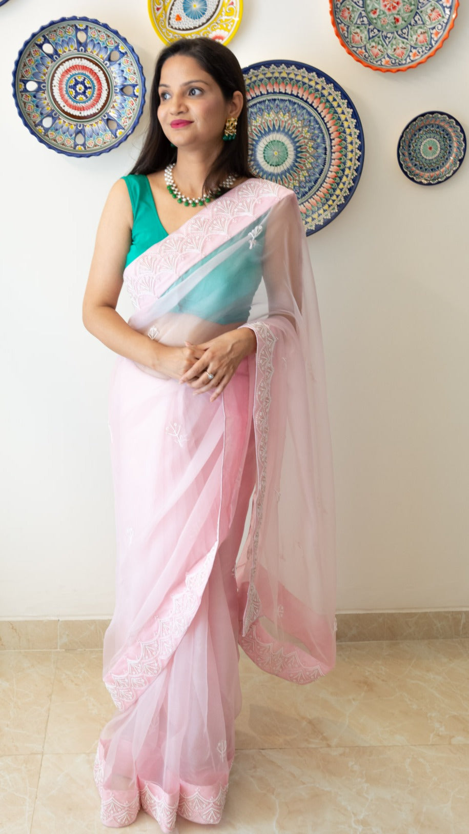 Meen Moti : Pure organza silk saree with pearl hand embroidery - 2