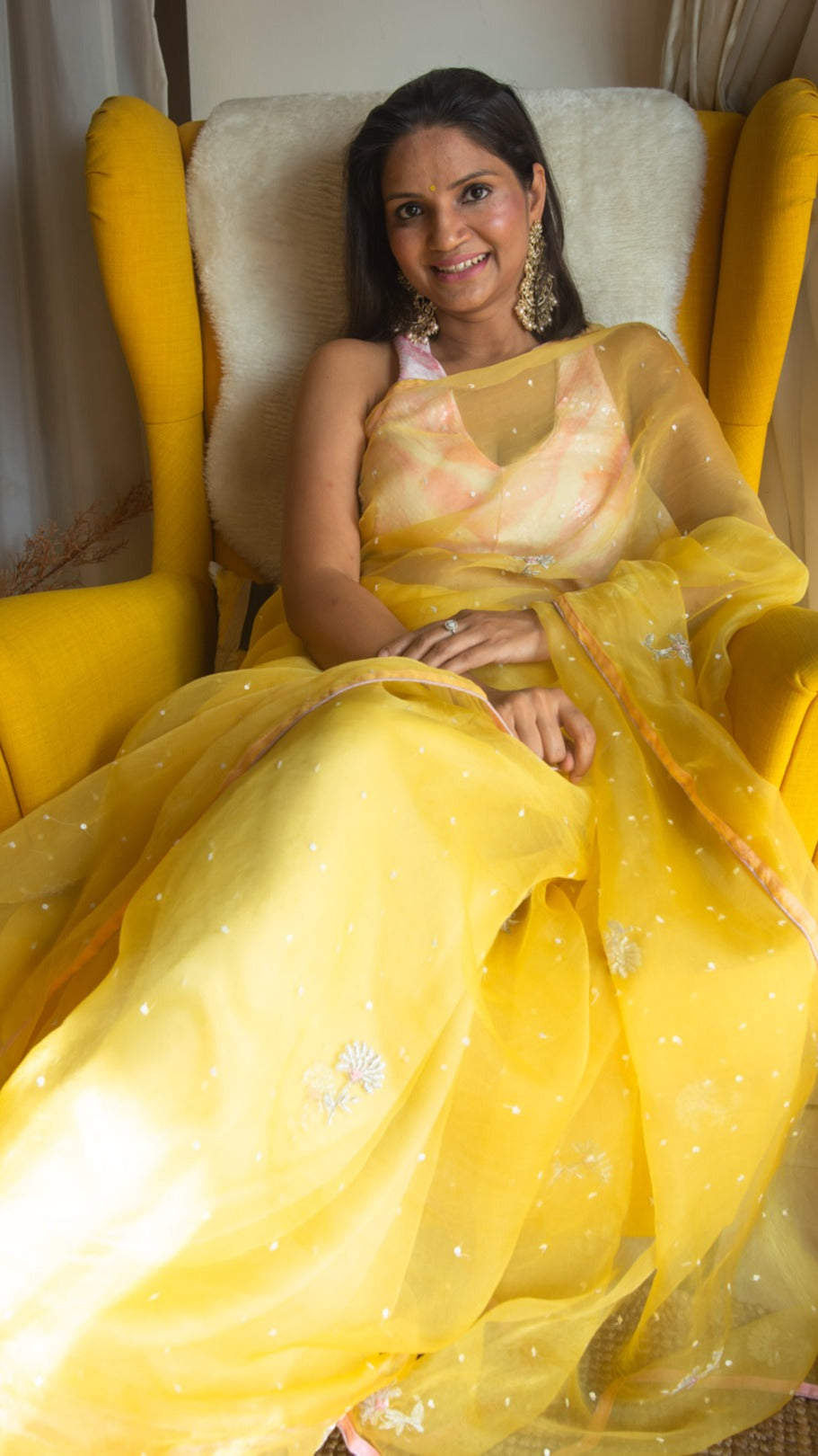 Vihaan : Pure organza silk saree with zardozi and resham bootas - 1