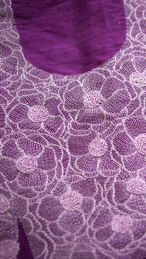 Lavender Prasoon: Pure organza silk with resham and sequins hand embroidery - 3