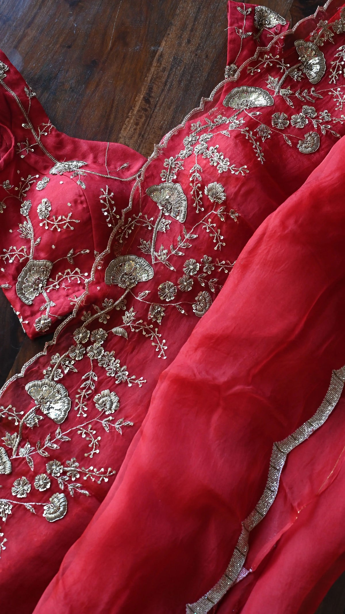 Red zardozi Gulposh saree - 1