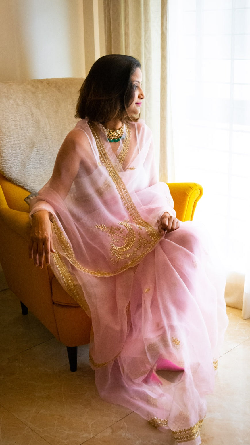 Pure organza silk saree with dainty zardozi embroidery - 2