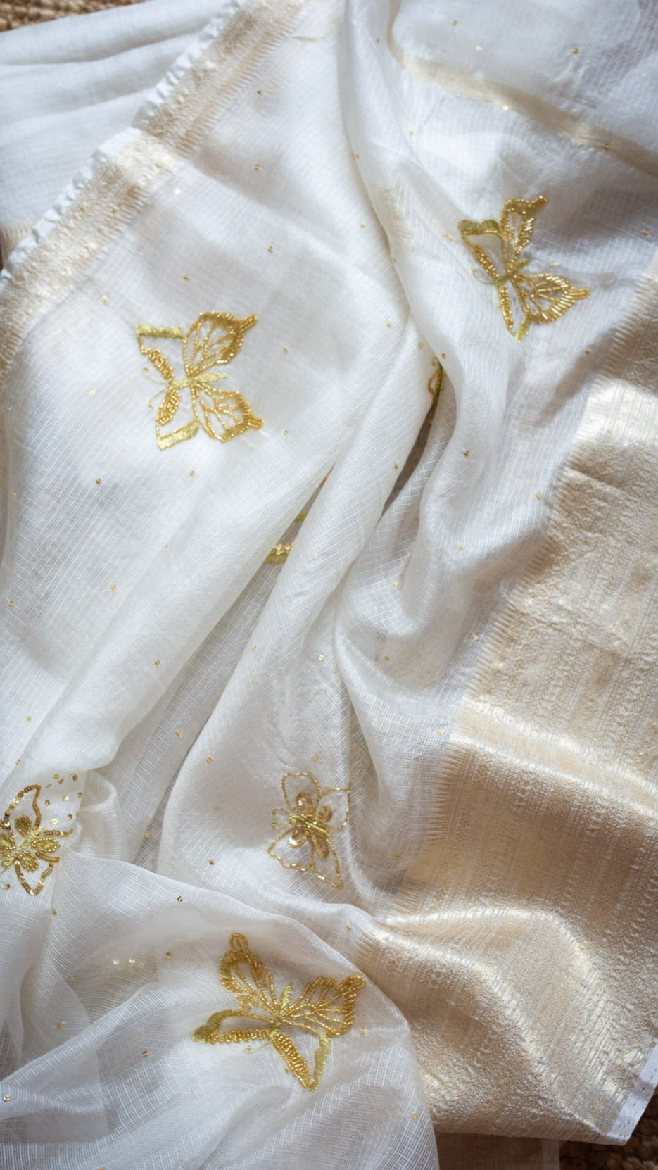 Titli saree : Pure kota silk saree with cutdana and sequins hand embroidery - 1