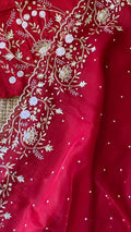 red khwabeeda saree : Pure organza silk saree with zardozi and resham hand embroidery - 1