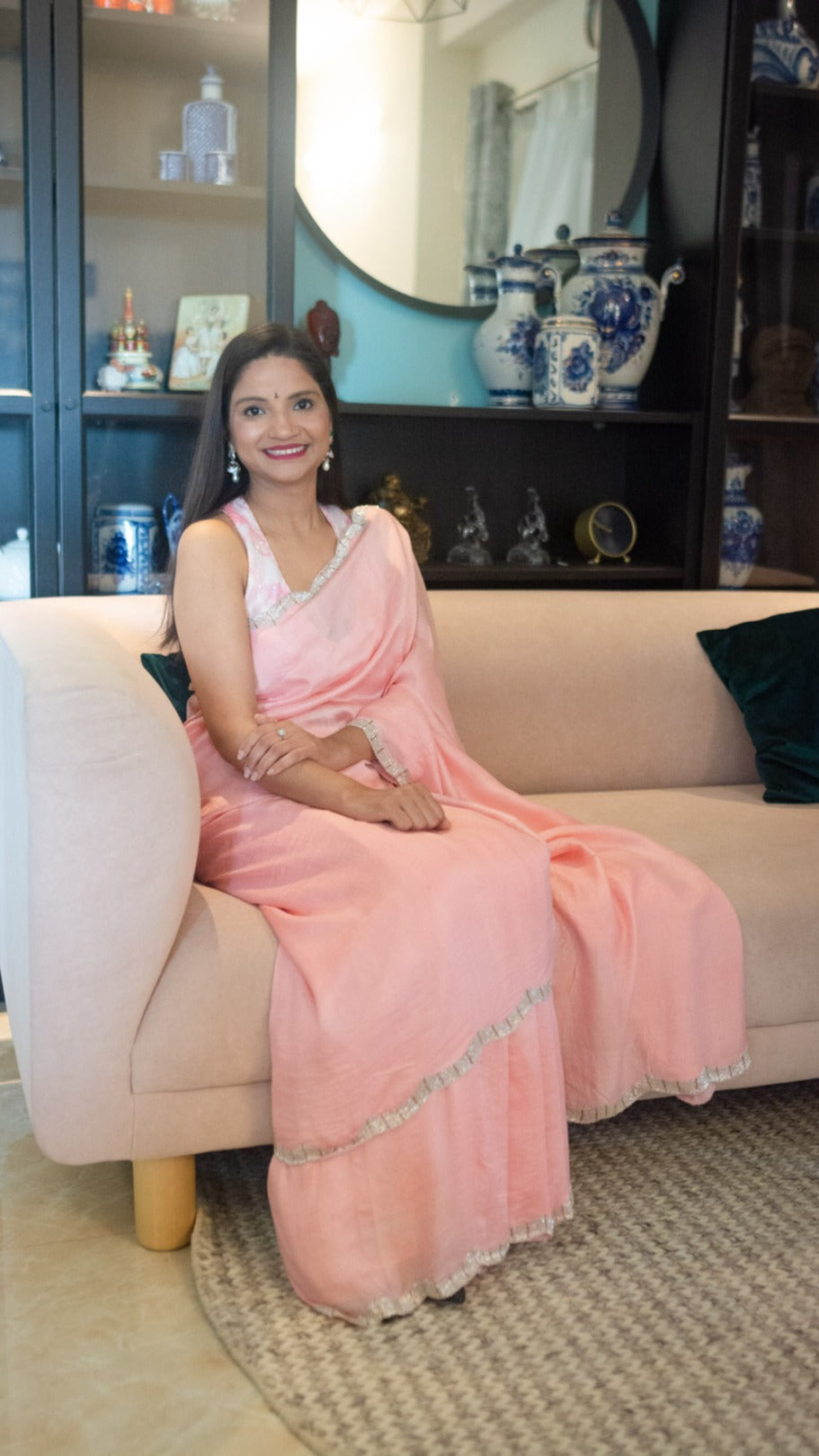 Peach Crescent : Pure mulberry silk saree with cutdana hand embroidery - 1