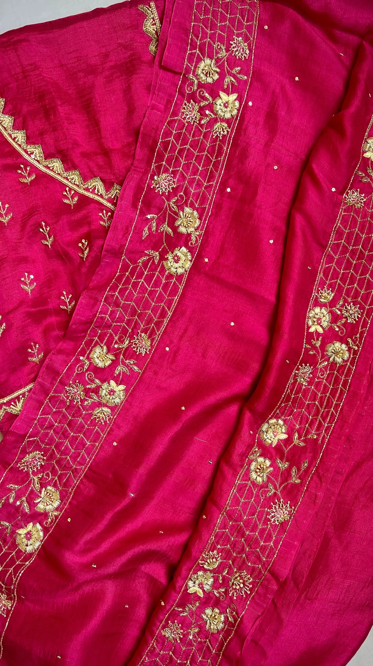 Phool lata saree. The  pure mulberry silk saree with zardozi hamd embroidery . - 3