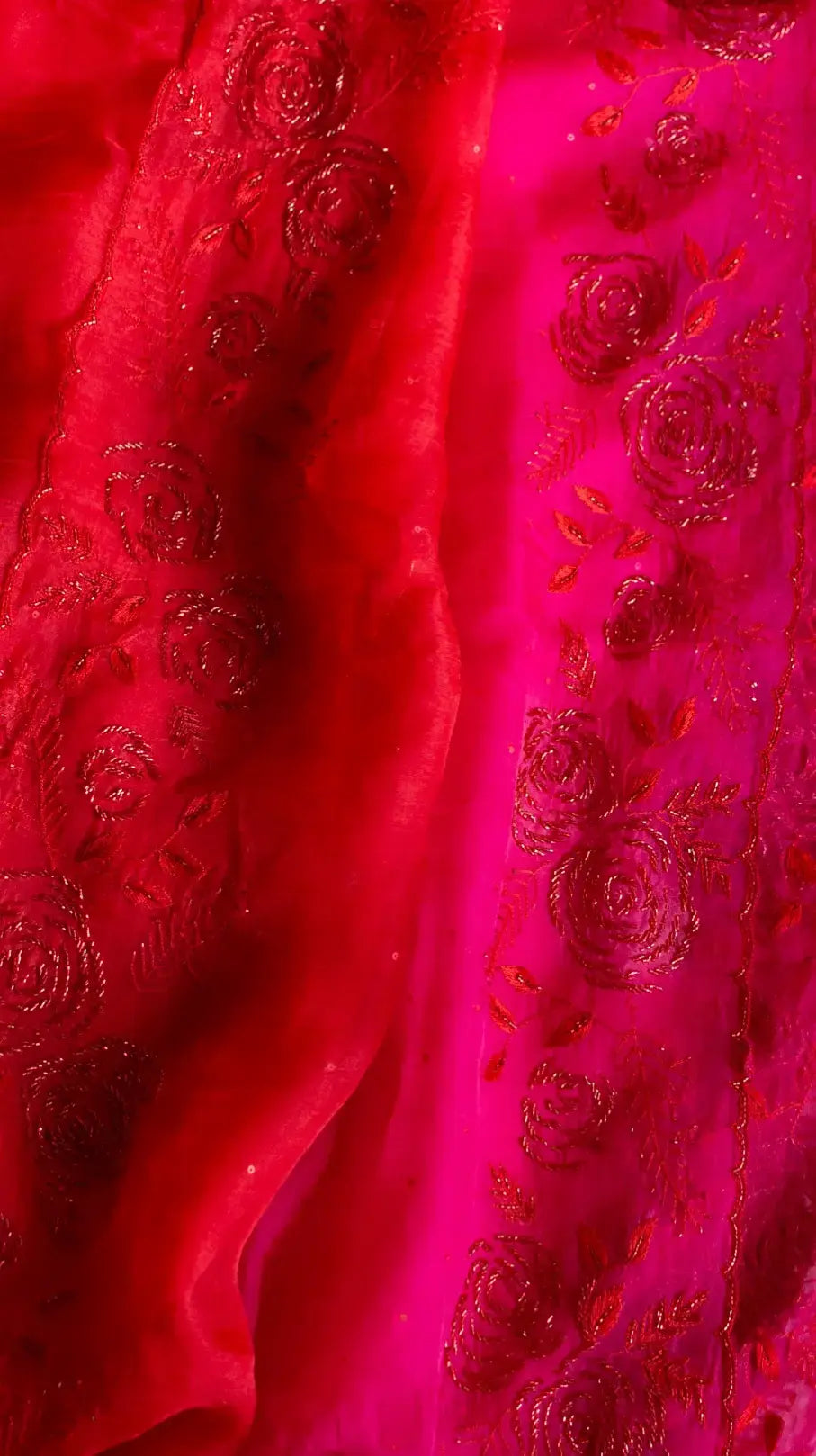Gulaab saree red and rani pink ombre pure organza silk - 2