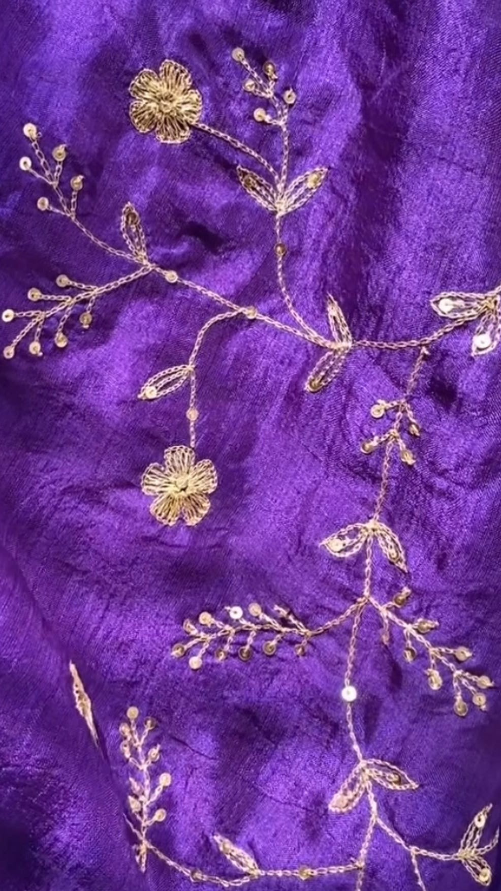 Purple Jaal: Pure mulberry silk saree with Aari all over hand embroidery - 2