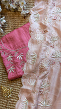 Peach Pankaja : Pure mulberry silk saree with zardozi , cutdana and sequins hand embroidery. - 1