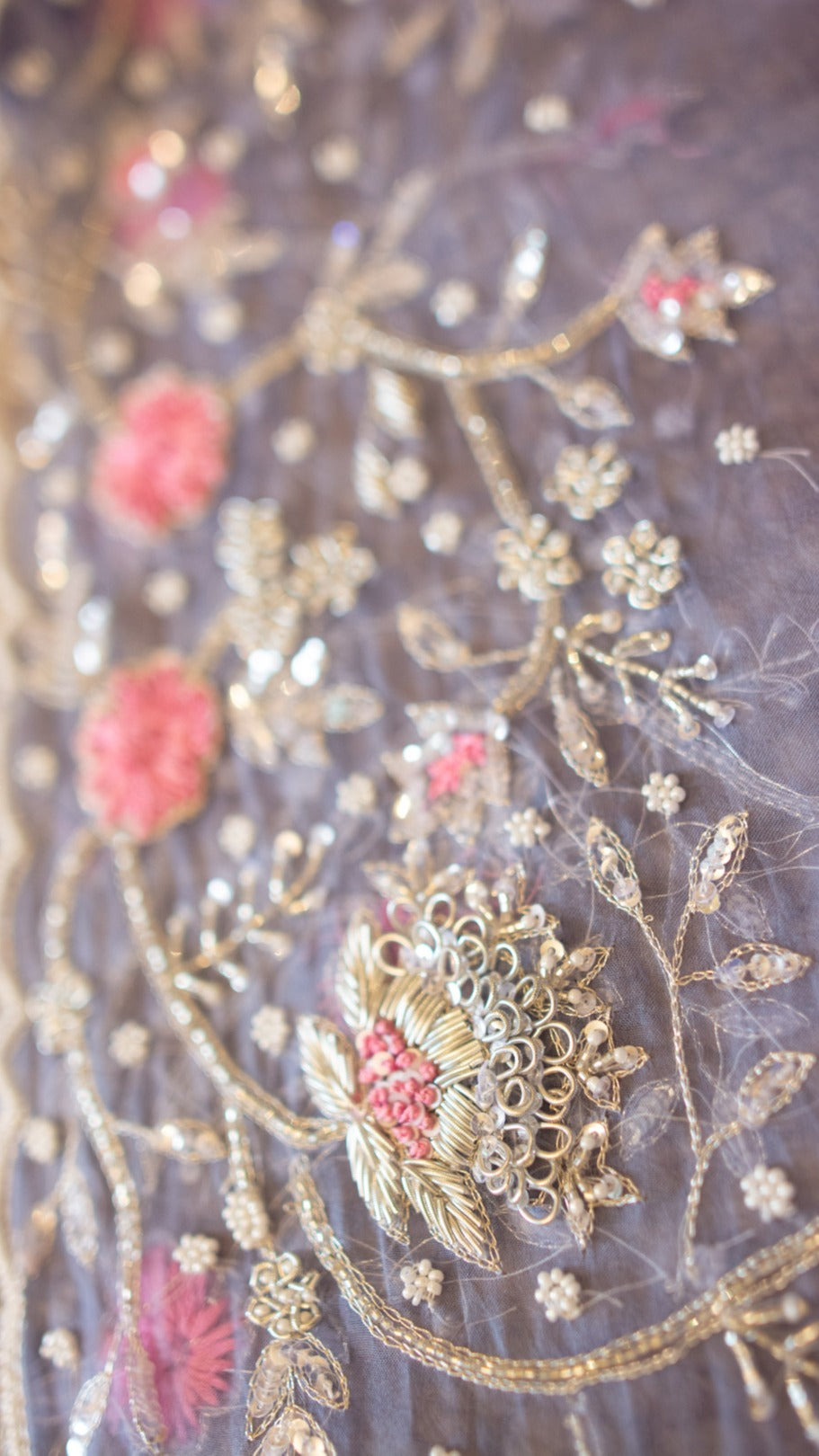 Perwinkle Sadabahar : Pure organza silk saree with zardozi and resham hand embroidery - 3