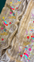 Bird saree: Pure tissue silk saree with cutdana and kashmiri resham work hand embroidery . - 1