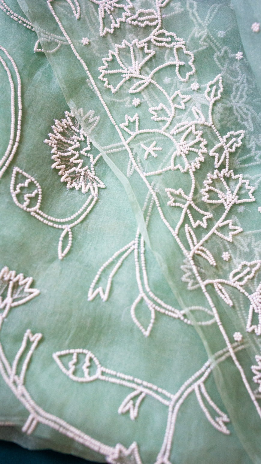 Nithila: Pure organza silk saree with pearl hand embroidery - 2
