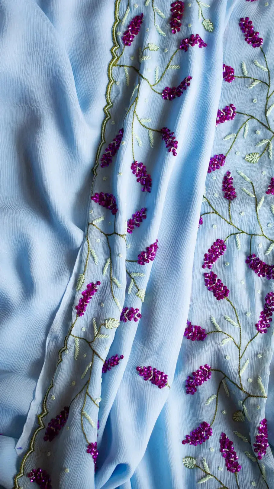 Lavender fields saree Pure chiffon silk saree with sequins and cutdana embroidery  - 2