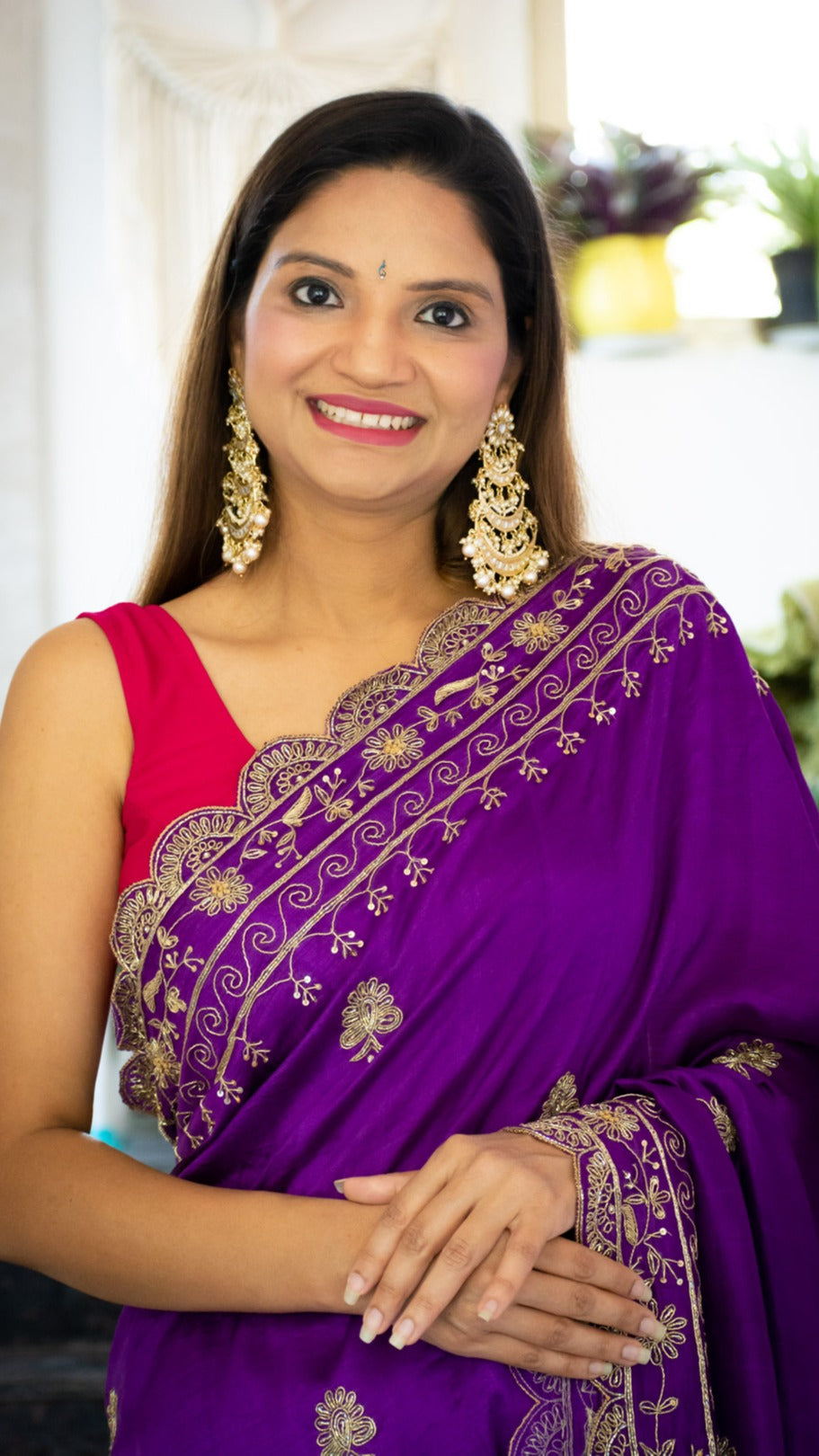 Purple Kamya saree: Pure organza silk saree with zardozi hand embroidery - 4