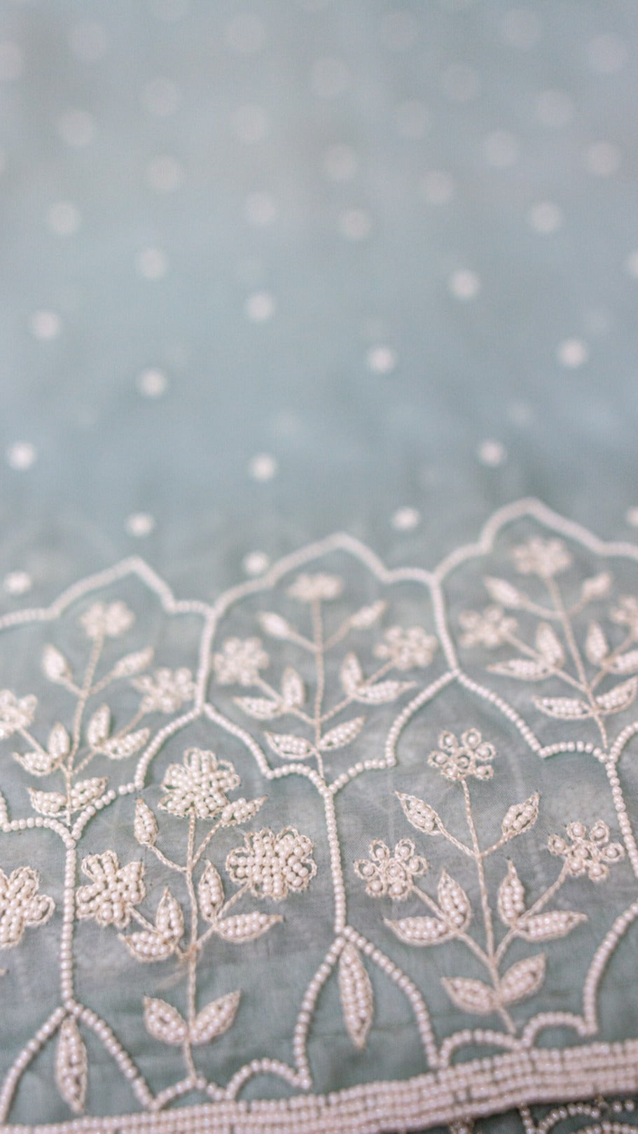 Sea Green Jharokha : Pure organza silk saree with pearl hand embroidery - 3