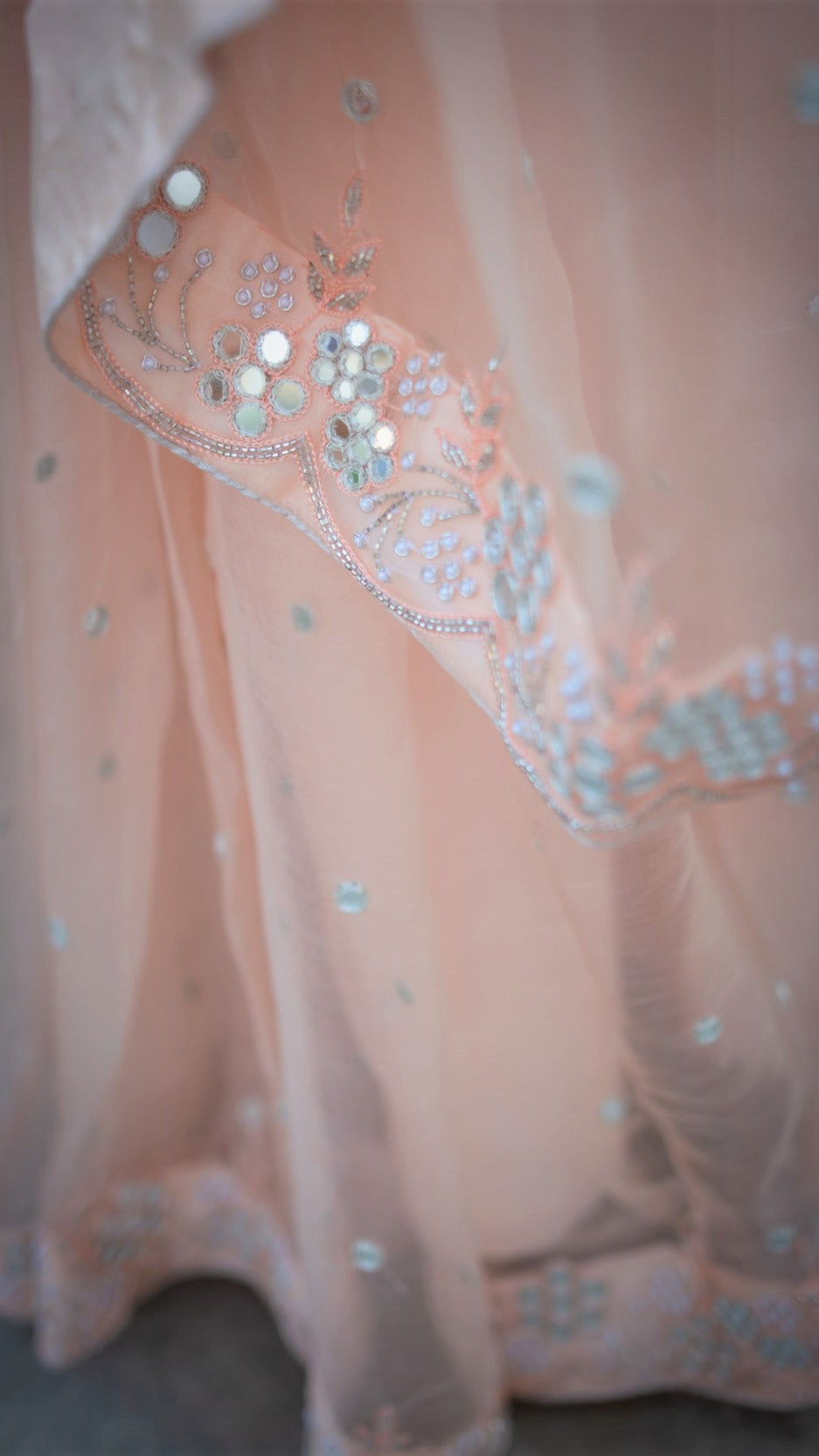 Peach Aarsi : Pure organza silk saree with mirror hand embroidery - 3