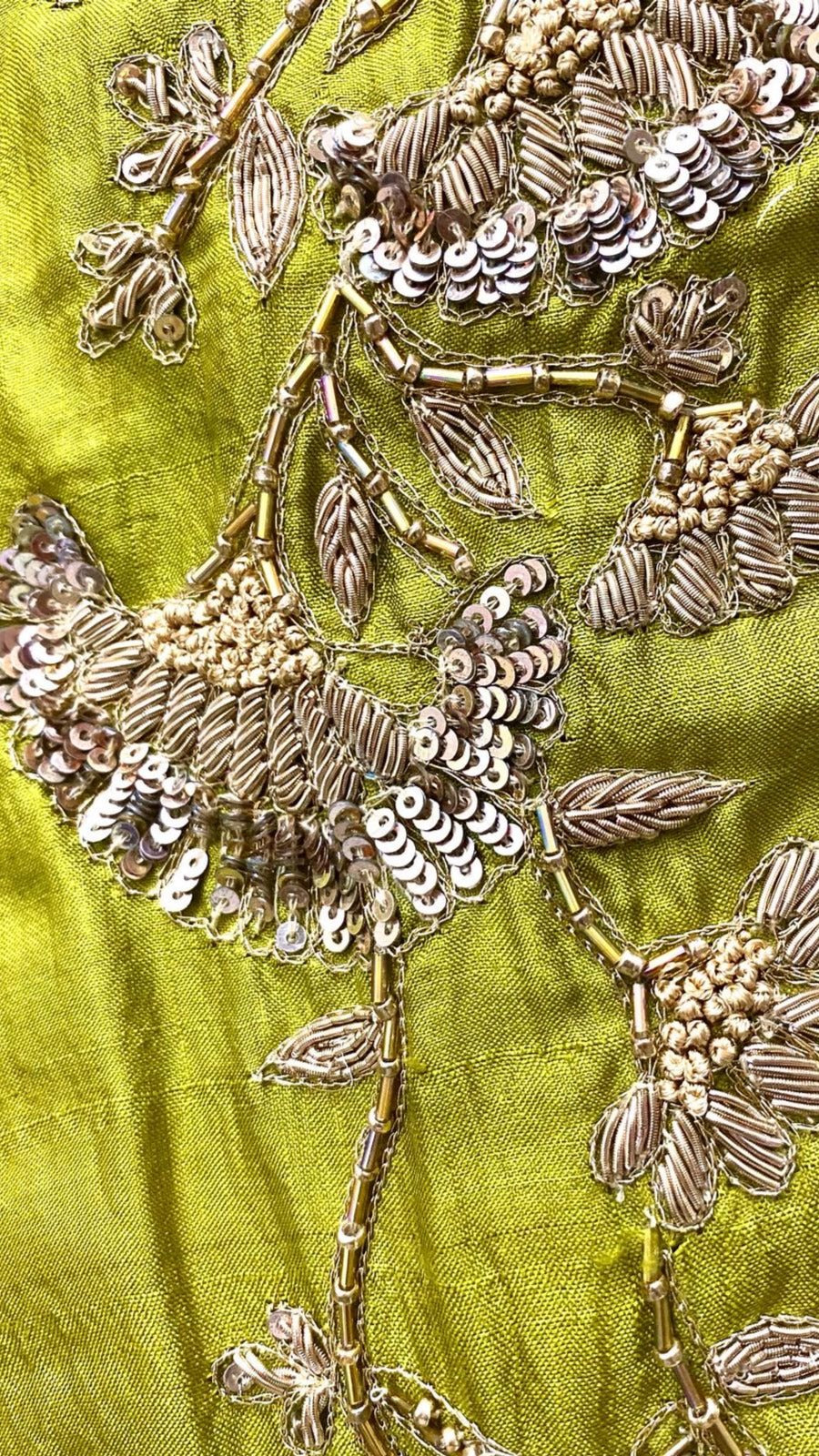 Neisha olive green saree with zardozi hand embroidery - 2