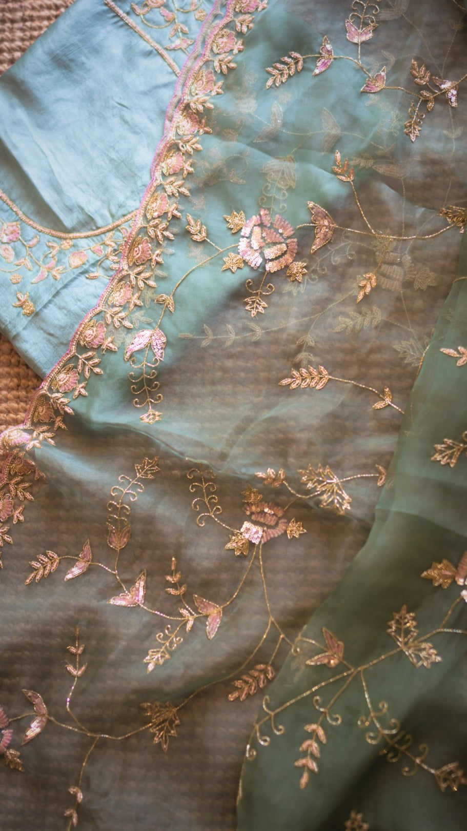 Hari Tarika : Pure organza silk saree with cutdana and sequins all over jaal hand embroidey - 2