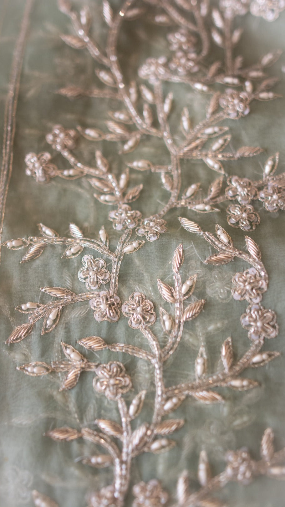 Minty Mint pure organza silk saree with zardozi small flower motif - 2