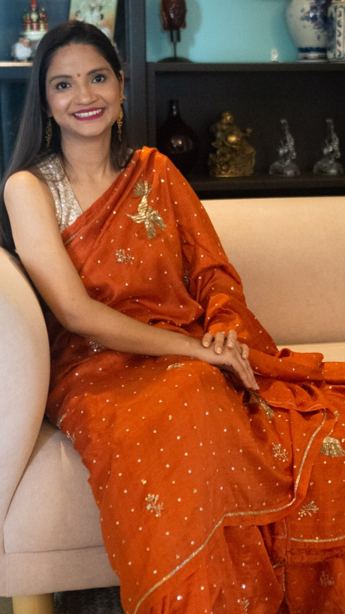 Chidiya : Pure mulberry silk saree with zardozi bird motifs - 1