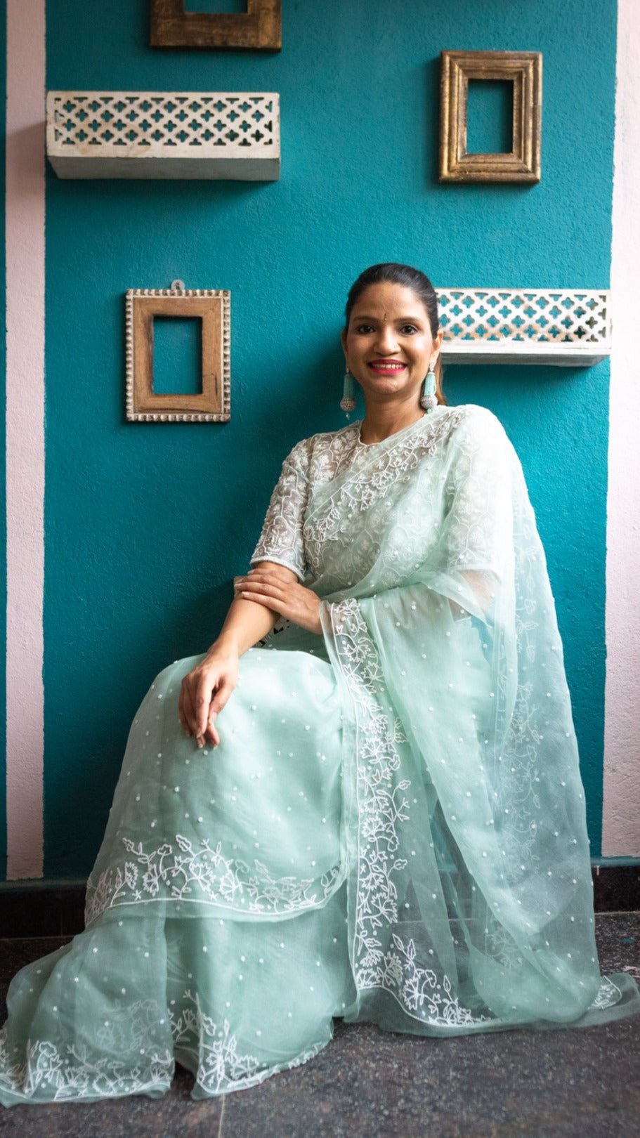 Nithila: Pure organza silk saree with pearl hand embroidery - 3