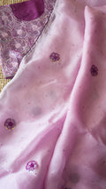 Lavender Prasoon: Pure organza silk with resham and sequins hand embroidery - 1