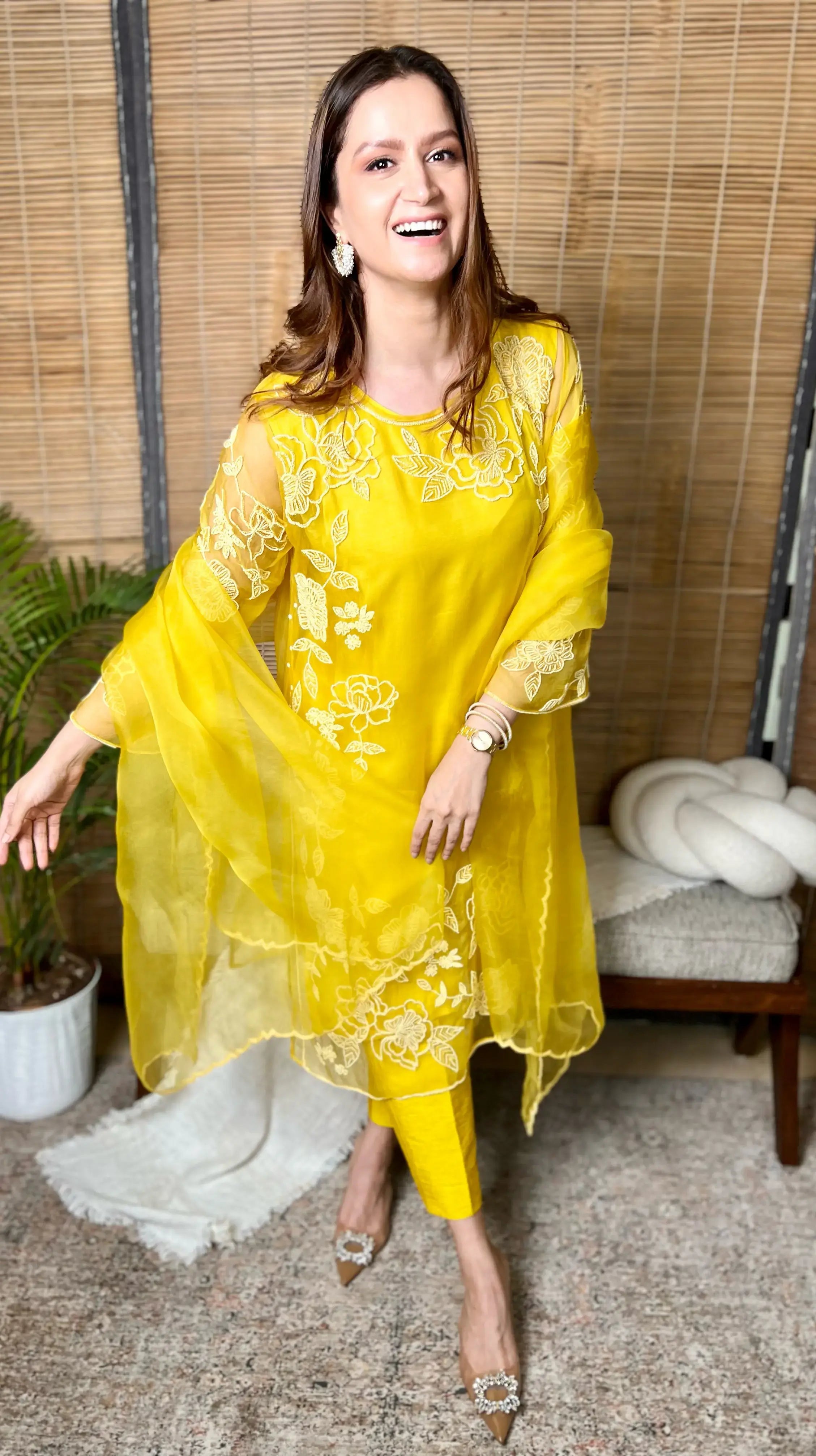 Gul kurta- The pure organza silk kurta set with beads hand embroidery . - 2