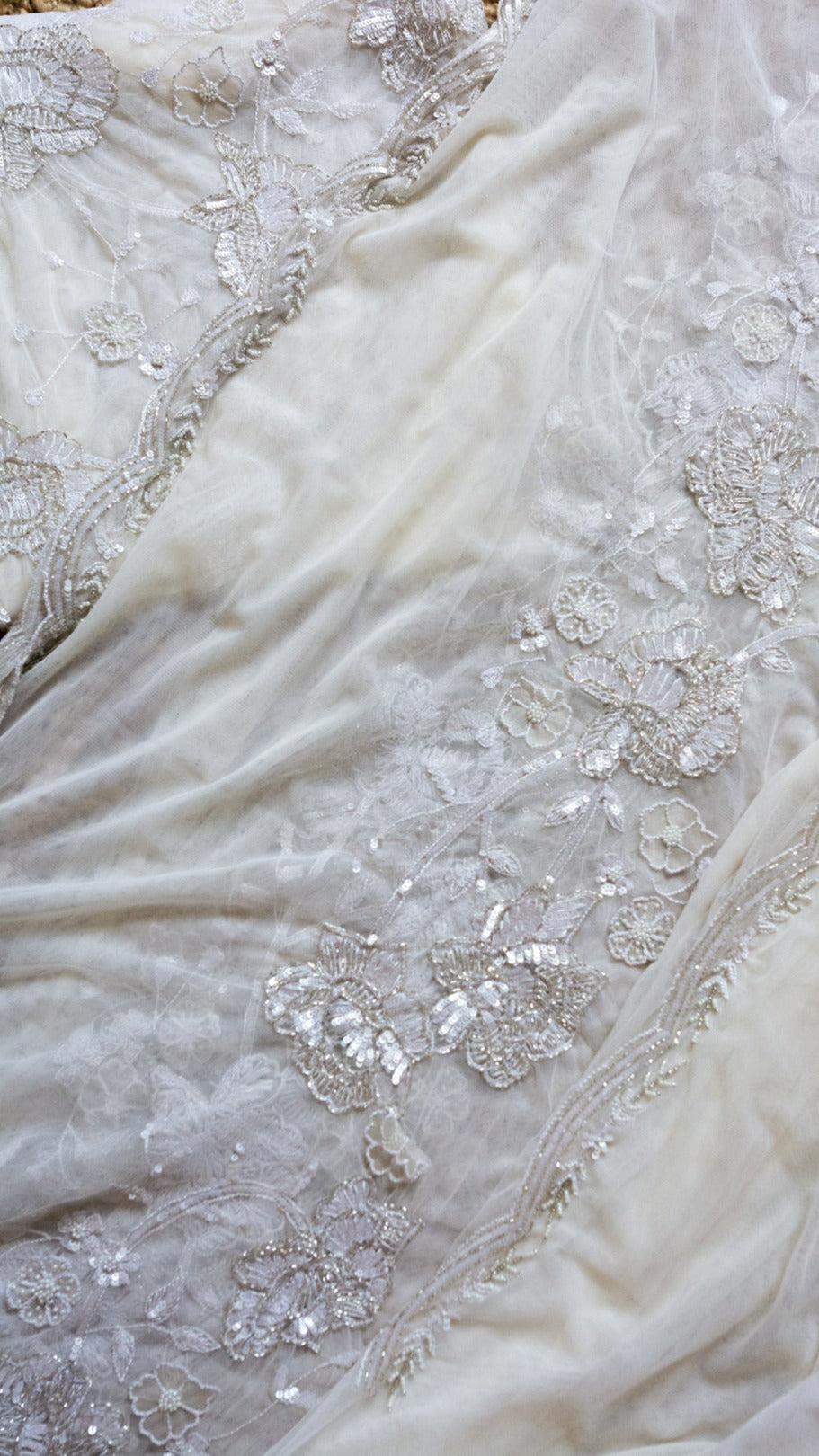 Chandani saree : Net saree with sequins cutdana and cut work flowers - 1