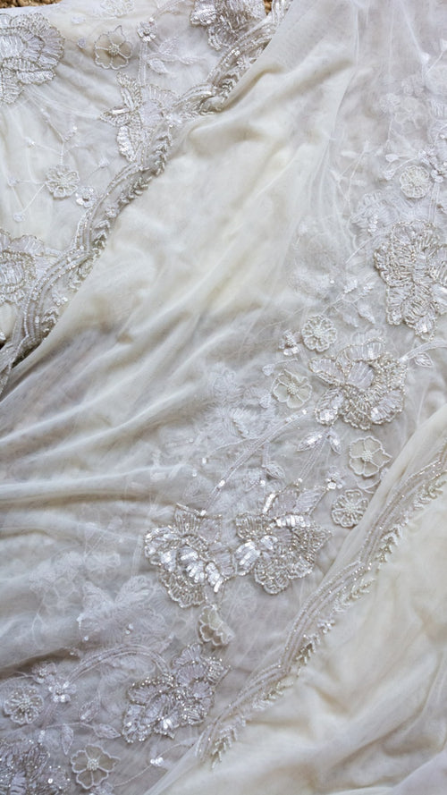 Chandani saree : Net saree with sequins cutdana and cut work flowers - 1