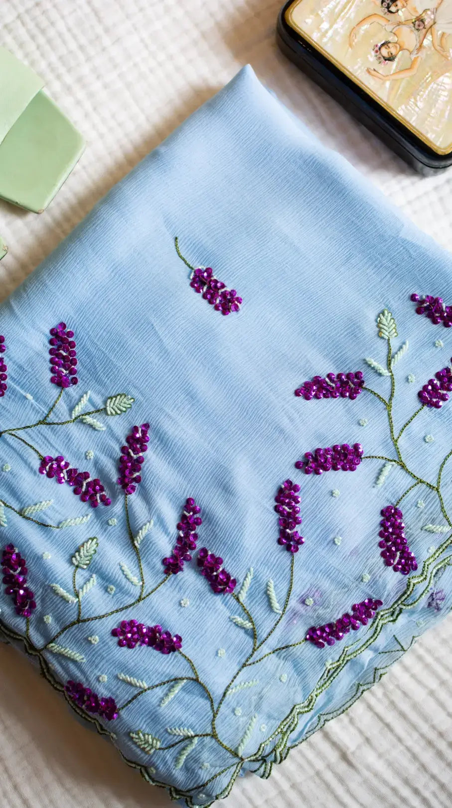 Lavender fields saree Pure chiffon silk saree with sequins and cutdana embroidery  - 1