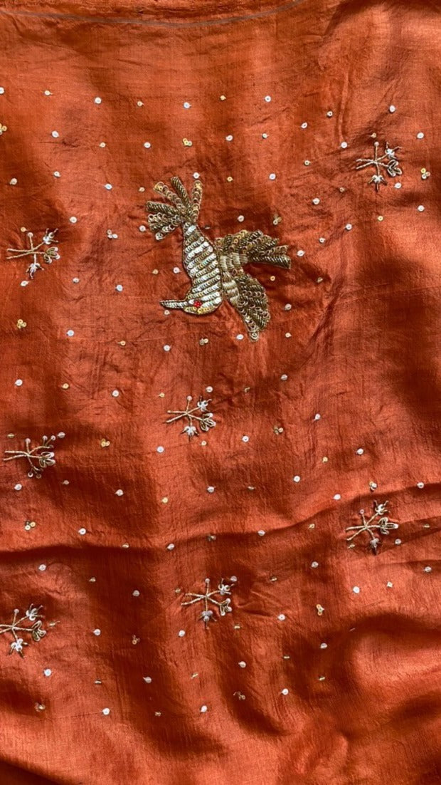 Chidiya : Pure mulberry silk saree with zardozi bird motifs - 4