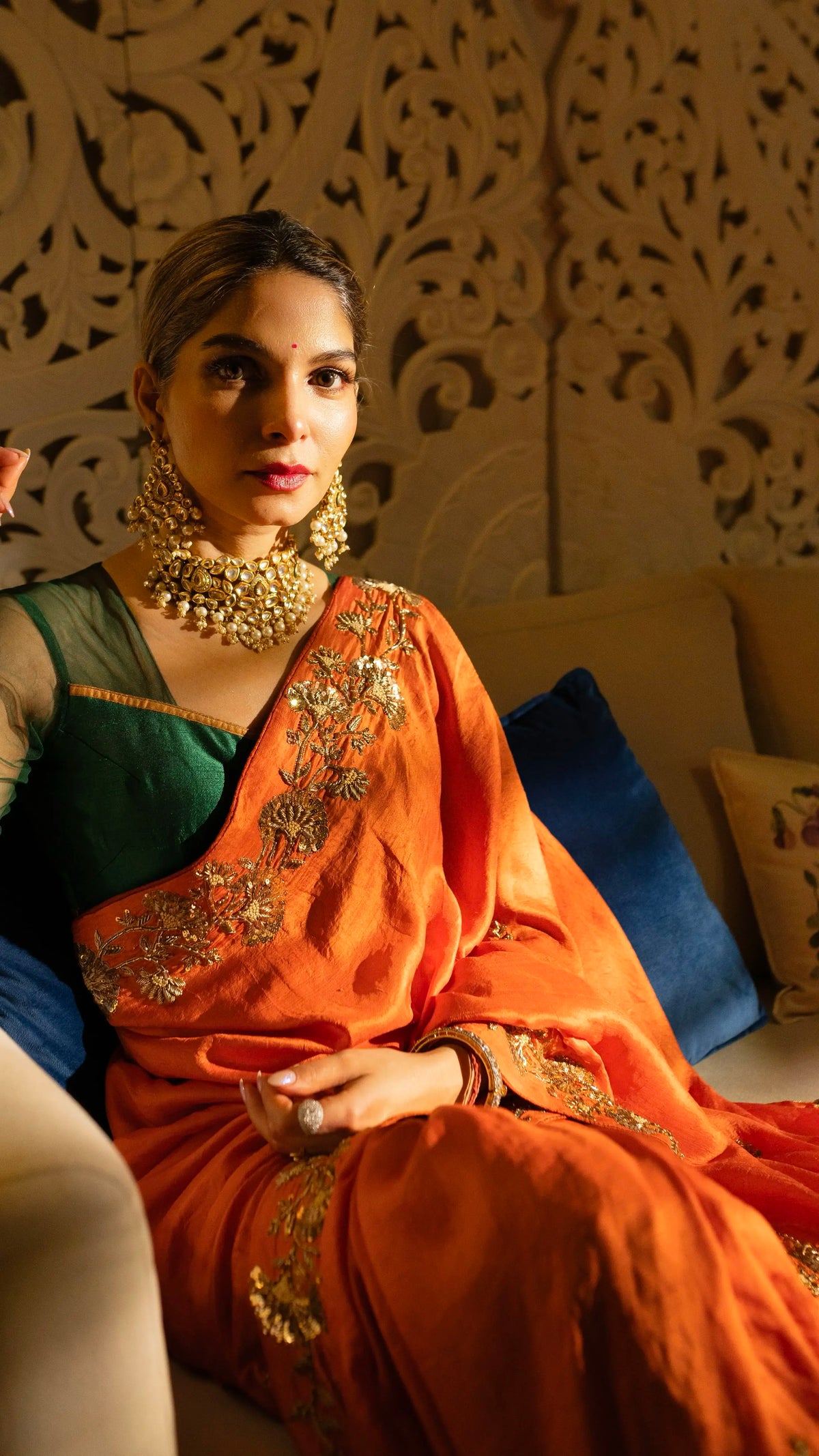 Rust orange zardozi Saree - 3