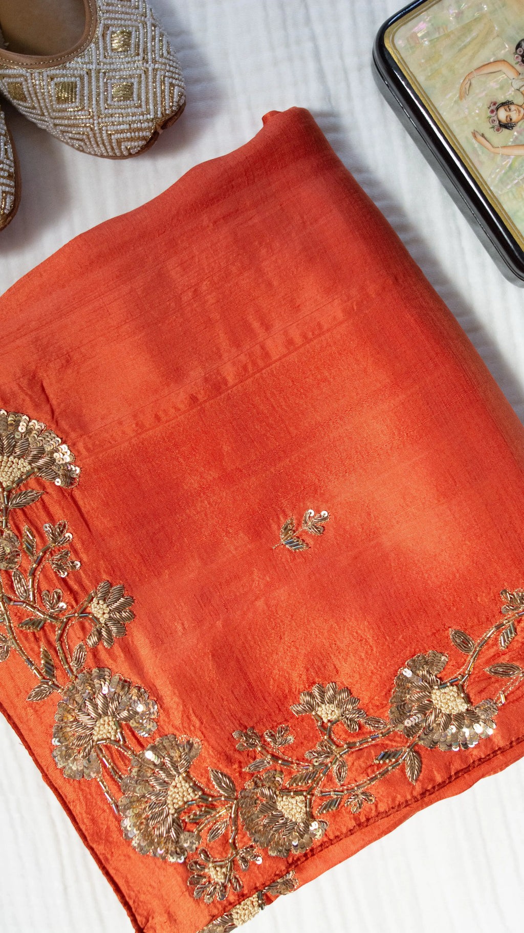 Rust orange zardozi Saree - 2