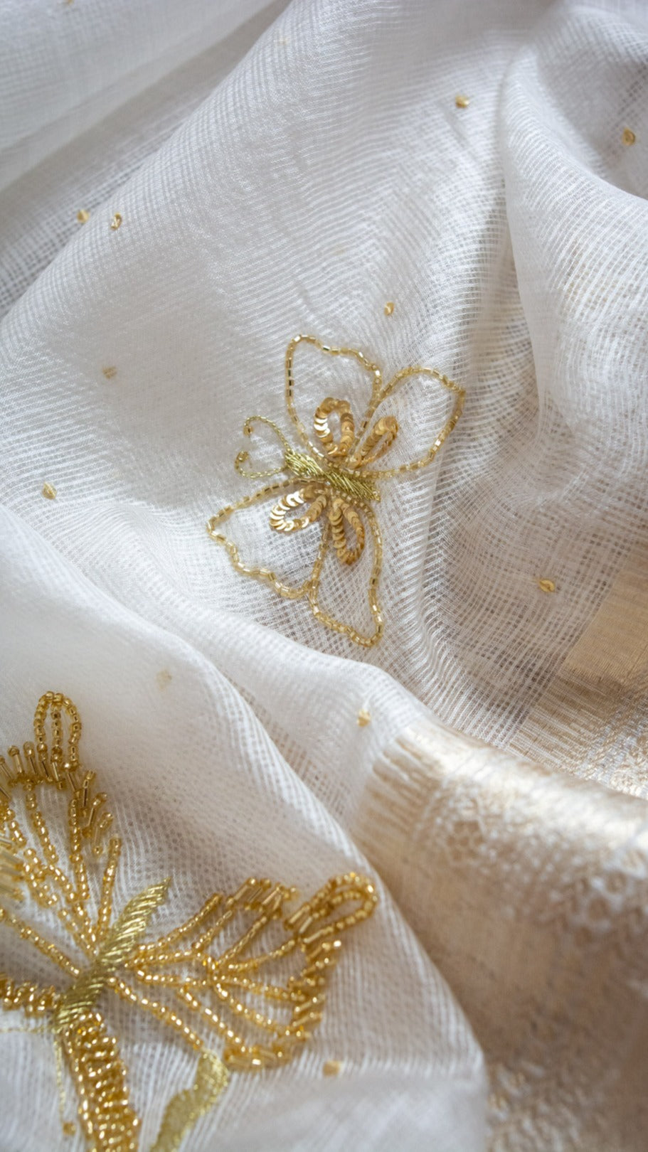 Titli saree : Pure kota silk saree with cutdana and sequins hand embroidery - 2