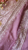 Mauve Jharokha : Pure organza silk saree with pearl hand embroidery - 1