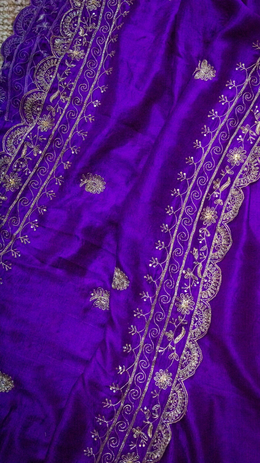 Purple Kamya saree: Pure organza silk saree with zardozi hand embroidery - 1