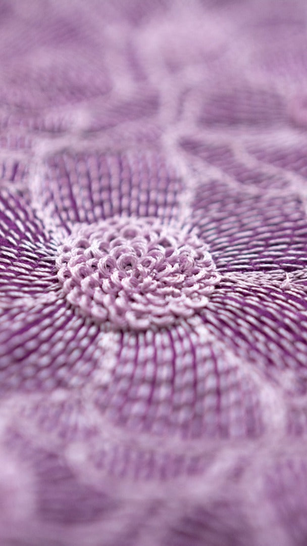 Lavender Prasoon: Pure organza silk with resham and sequins hand embroidery - 2