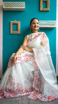 Lal Gulaab : Pure organza silk saree with cutdana and resham hand embroidery - 1
